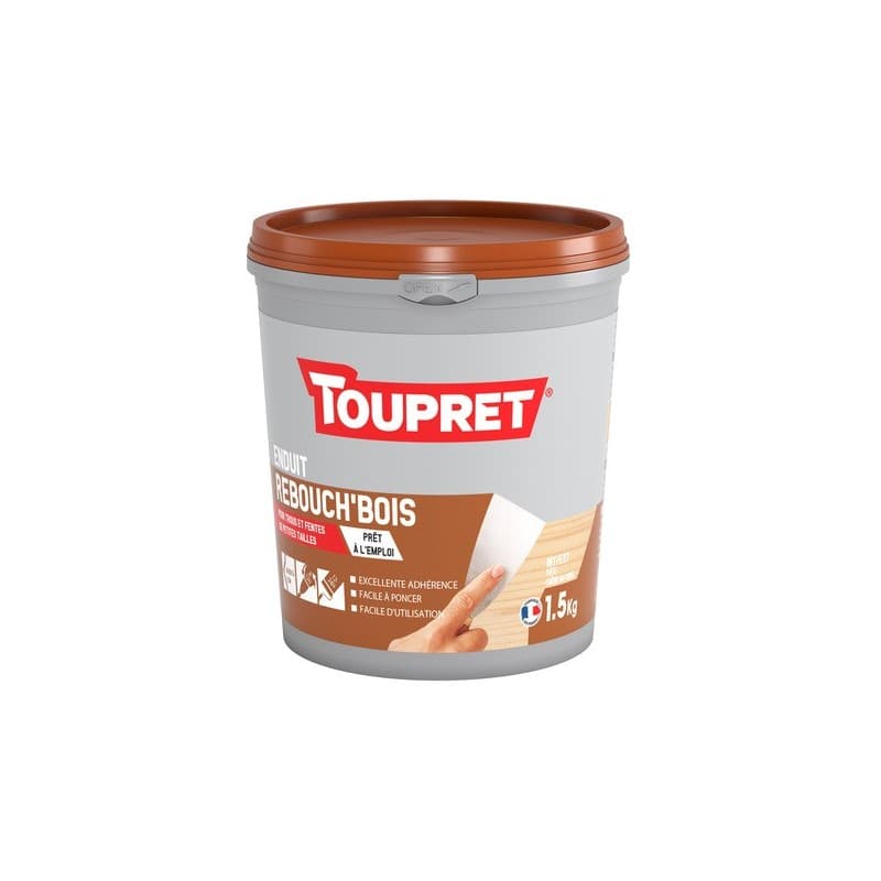 Enduit rebouch'bois en pâte 2 heure(s) 1 pot(s) de 1.5 kilogramme(s) pâte rebouchage enduit rebouch'bois en pâte bois, multisupport - toupret