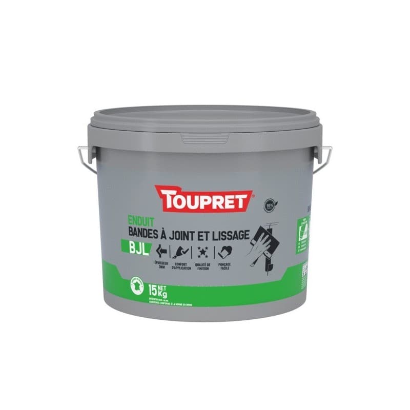Enduit bande à joint et lissage bjl 24 heure(s) 1 seau(x) de 15 kilogramme(s) enduit bande à joint et lissage pâte à joint ancien fond peint, plaque d