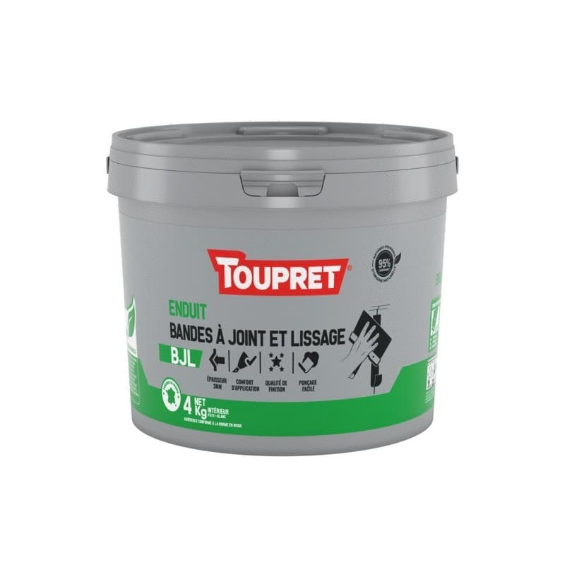 Enduit bande à joint et lissage bjl 24 heure(s) 1 seau(x) de 4 kilogramme(s) enduit bande à joint et lissage pâte à joint ancien fond peint, plaque de
