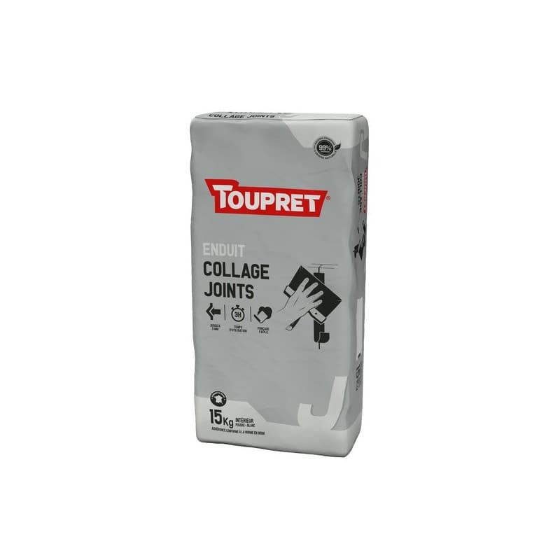 Enduit collage joints j 3h 12 heure(s) 1 sac(s) de 15 kilogramme(s) plaque de plâtre poudre à joint enduit collage joints j 3h - toupret