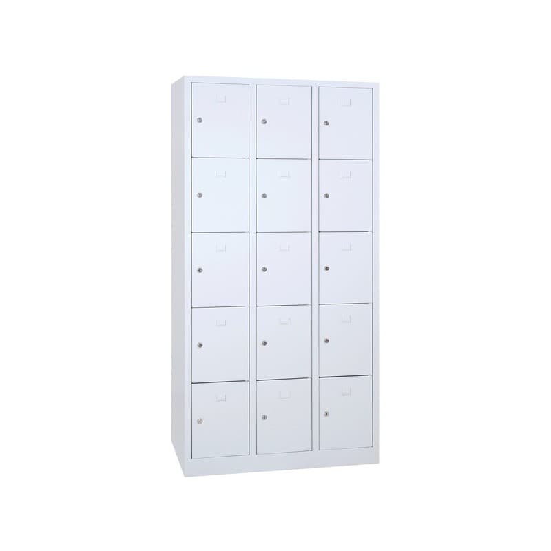 Casier scolaire métallique monobloc gris 1 pièce(s) casier scolaire 3 x 5 cases 30 cm 1800 x 885 x 500 mm - gris métal 500 mm 1800 mm sans 885 mm 30 m