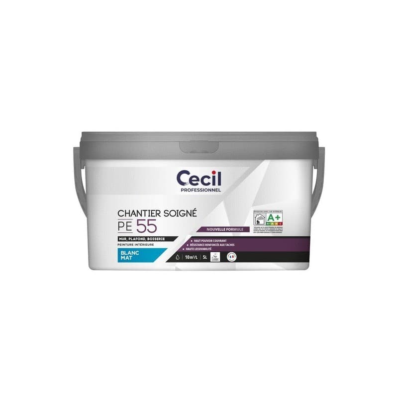 Peinture blanc mat expert pe55 supports neufs ou sains intérieur soigné eau blanc 10 m²/l 6 heure(s) 1 pot(s) de 5 litre(s) alkyde-acrylique mat 5 lit