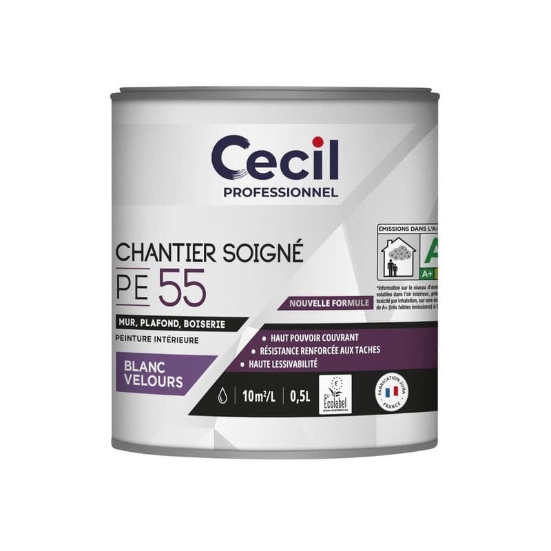 Peinture blanc velours expert pe55 supports neufs ou sains intérieur acrylique soigné eau blanc 10 m²/l 4 heure(s) 1 pot(s) de 0.5 litre(s) 0.5 litre(