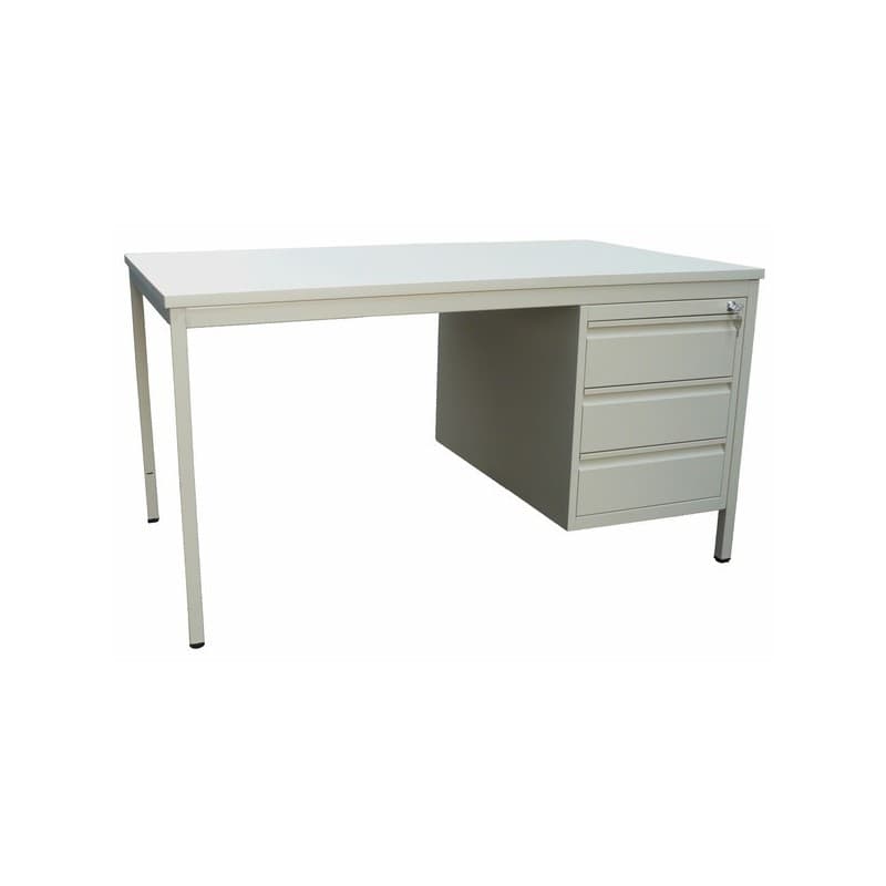 Bureau demi-ministre métallique gris 1 pièce(s) 25 mm métal 800 mm 1600 mm 750 mm 59 kg droit bureau demi-ministre 3 tiroirs 1600 x 750 x 800 mm - gri