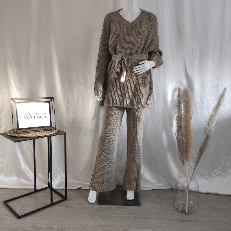 Ensemble en Maille Tunique et Pantalon Camel