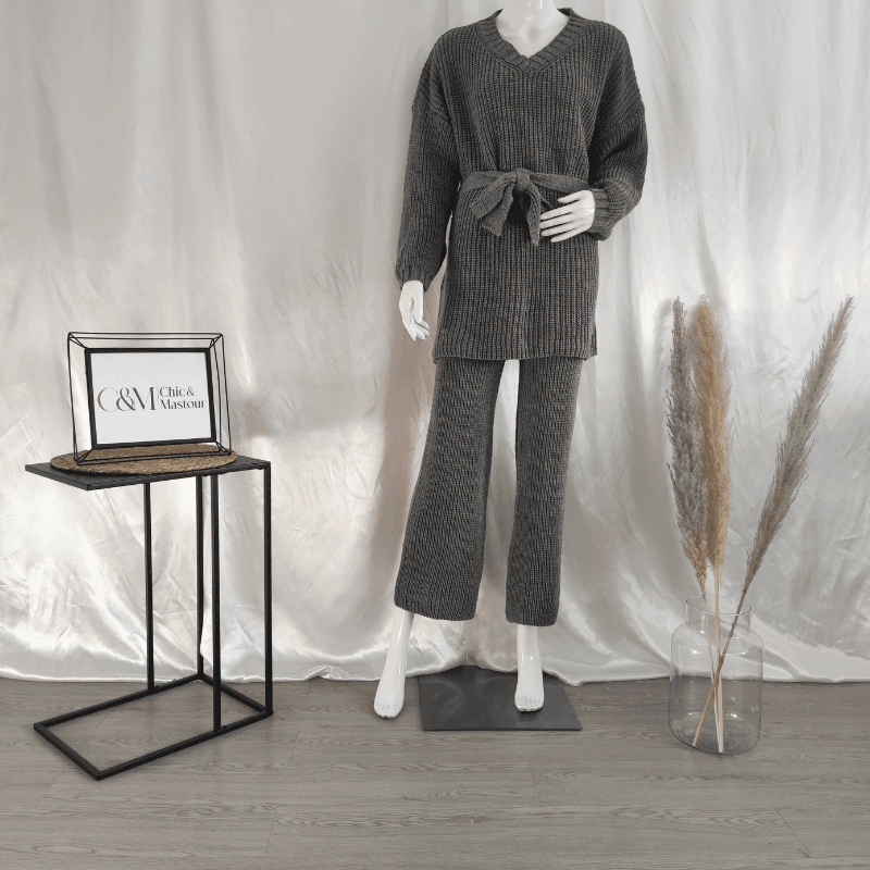 Ensemble en Maille Tunique et Pantalon Gris