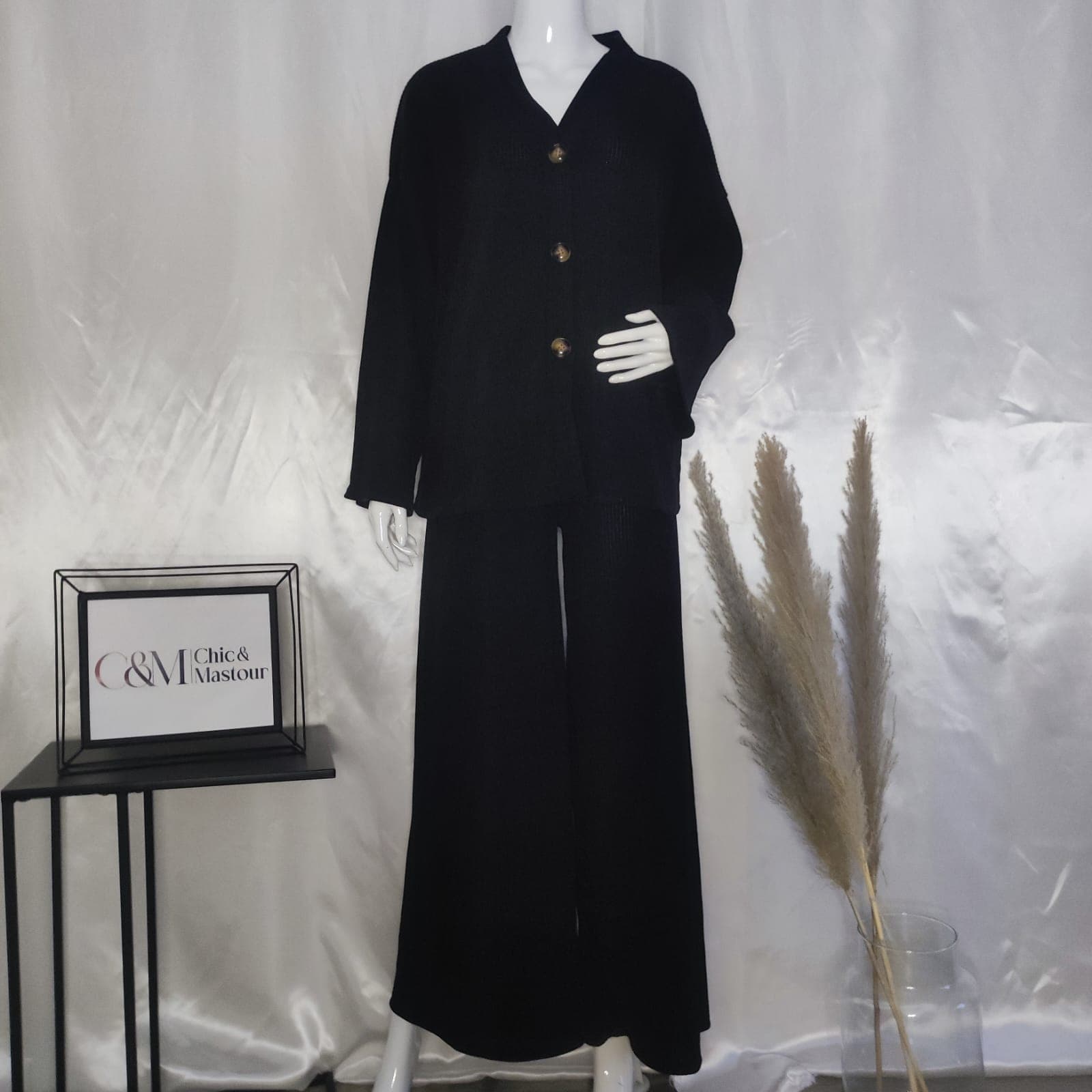 Ensemble en Velours CÎtelé Palazzo et Gilet Noir