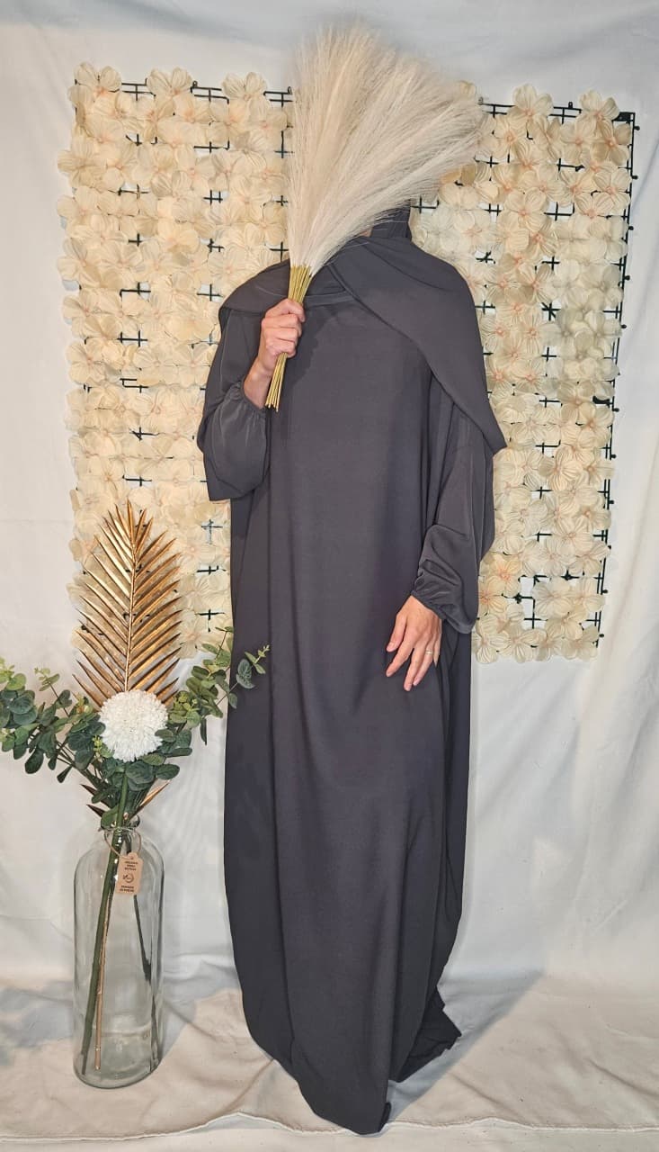 Abaya Hijab Intégré 1m80 Gris Anthracite