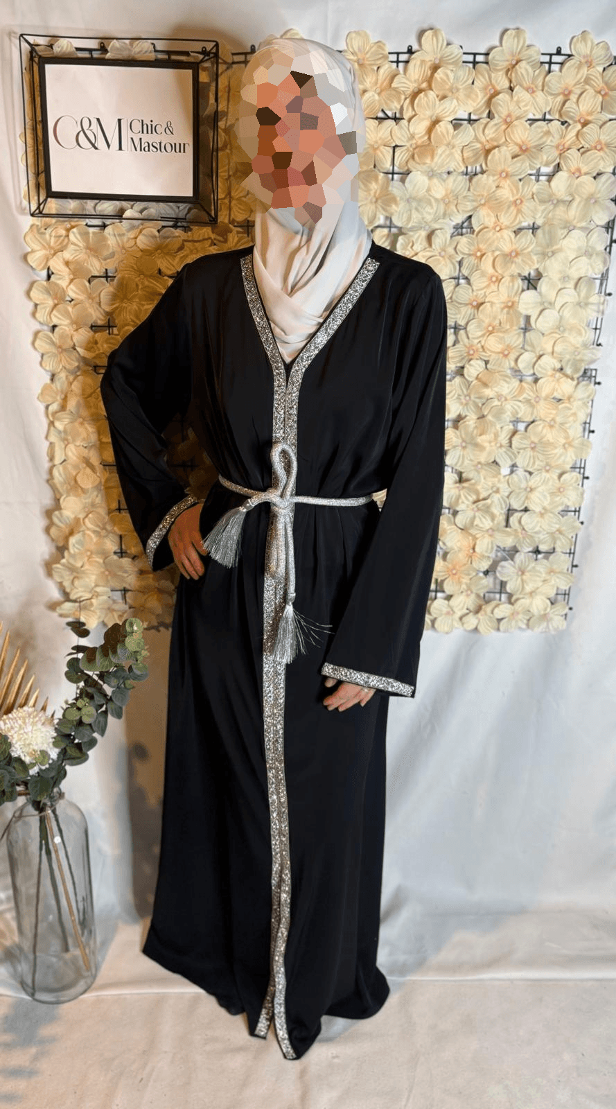 Abaya Aid à Strass Noir S/M