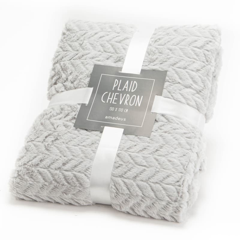 Plaid chevron 130 x 170 Gris clair