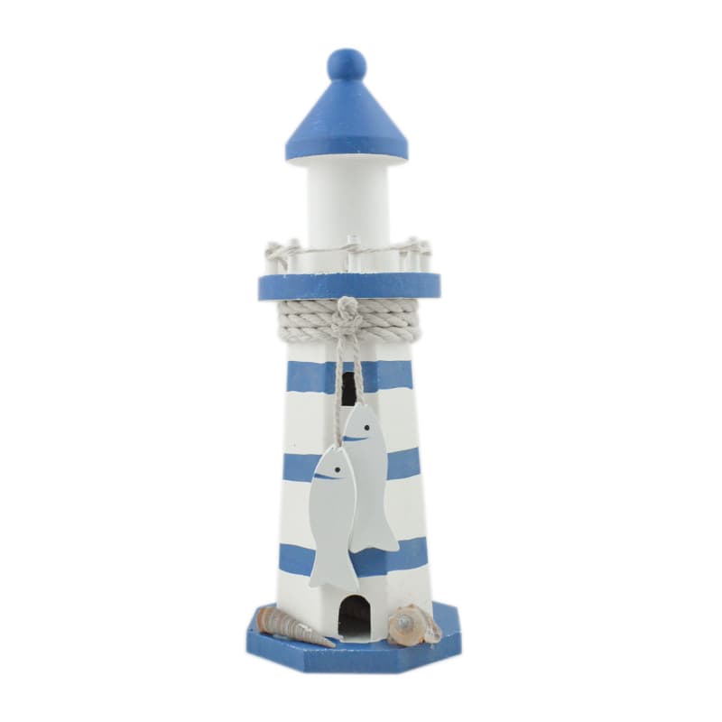 Phare en bois rayé bleu