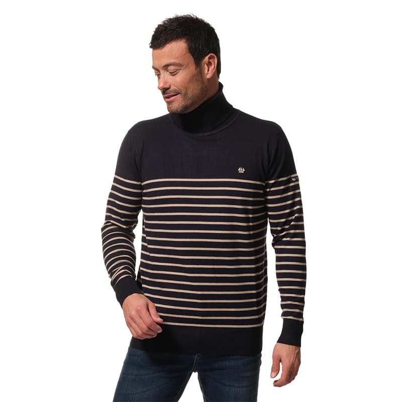 Pull col roulé HUBLOT Epinay 2XL Marine/Ecume