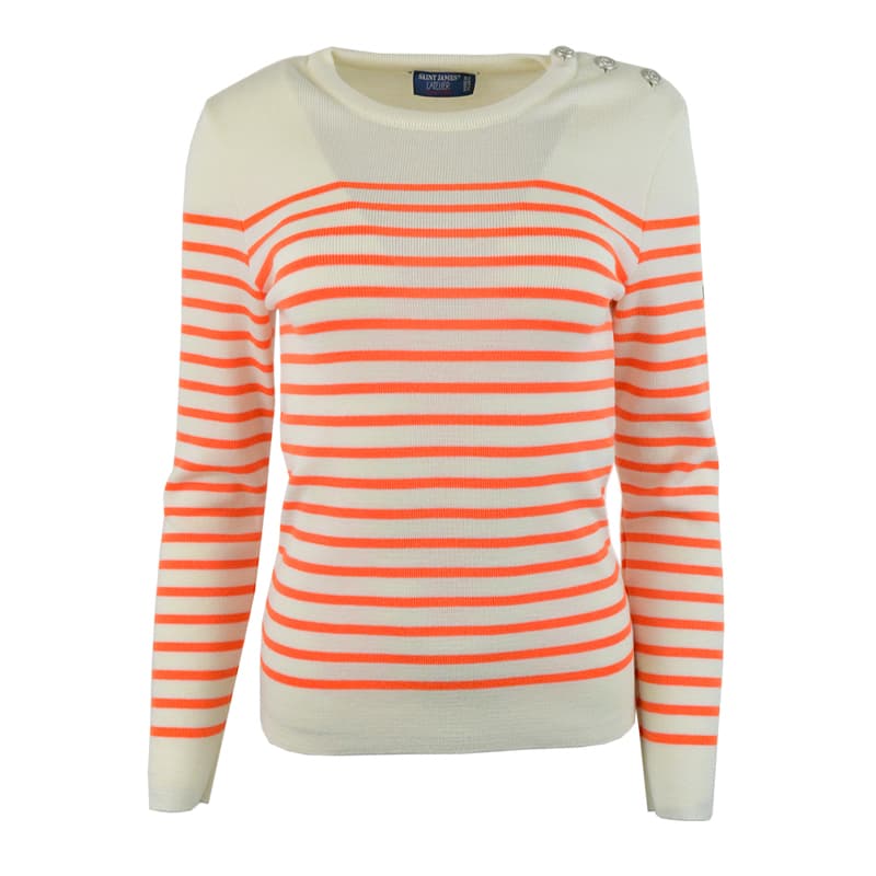 Pull marin rayé SAINT JAMES Marée II couleur 36 Blanc/Orange Fluo