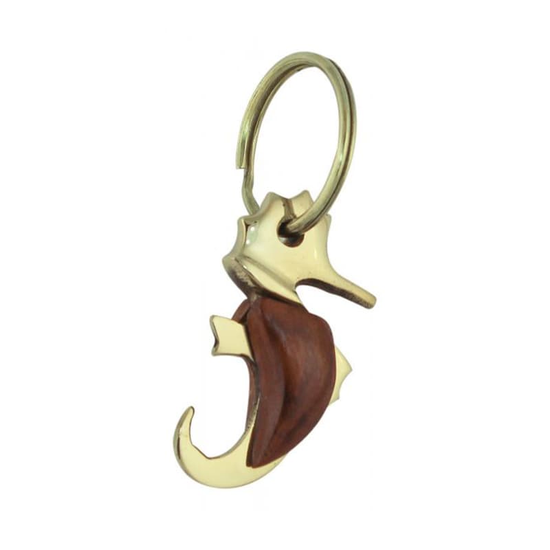 Porte-clés laiton et bois "Hippocampe"