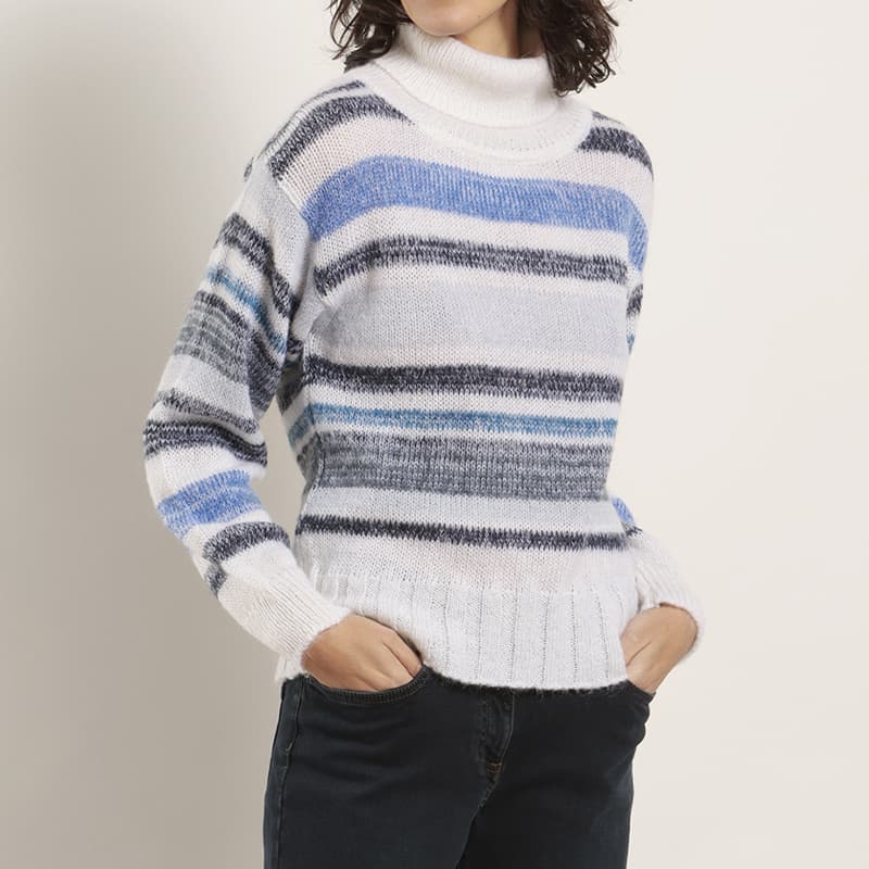 Pull col roulé MAT DE MISAINE Triguni XS RMU26 Rayé Multi Indigo