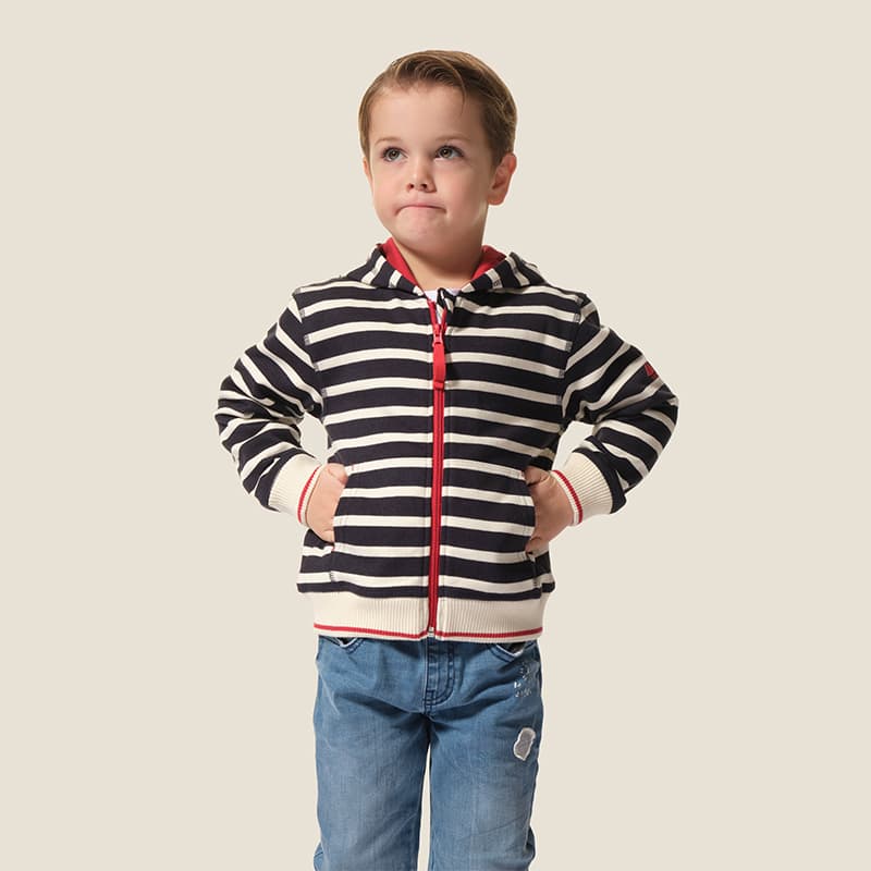 Sweat zippé HUBLOT Eucaly 3 Ans Marine/Ecru/Rouge