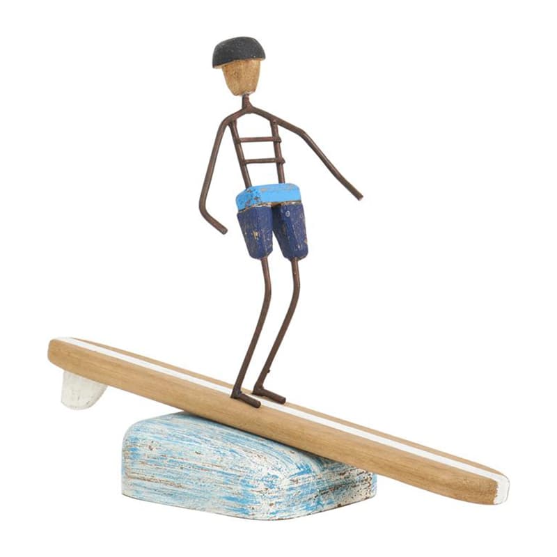 Surfeur en bois et métal "Planche blanche"