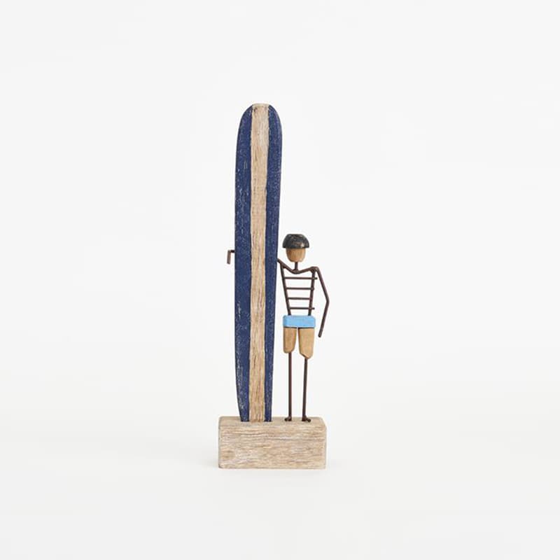 Surfeur en bois et métal "Planche bleue"