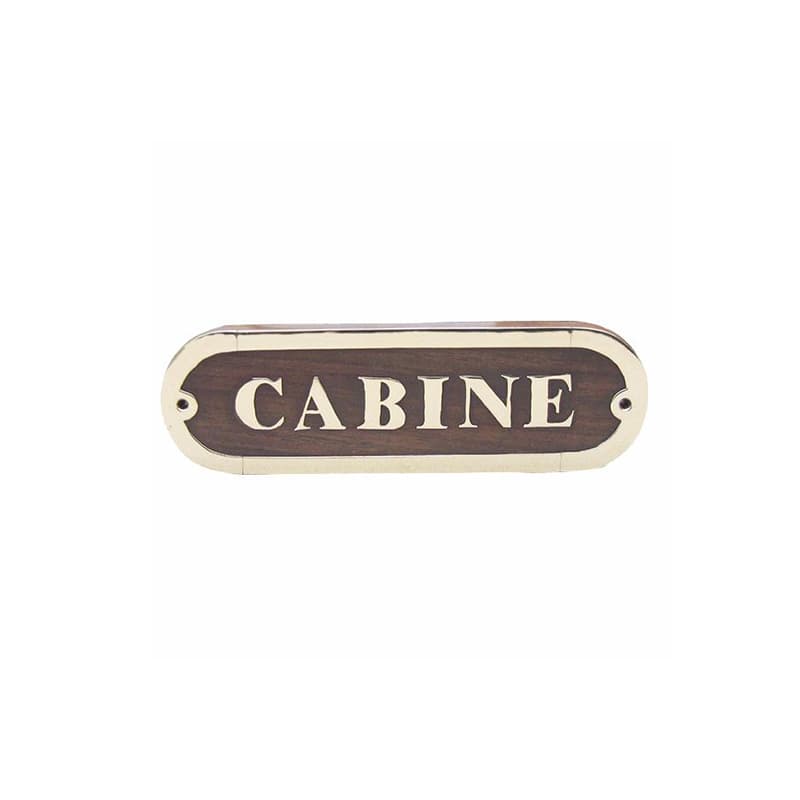 Plaque de porte bois et laiton "Cabine"