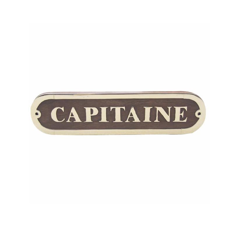 Plaque de porte bois et laiton "Capitaine"
