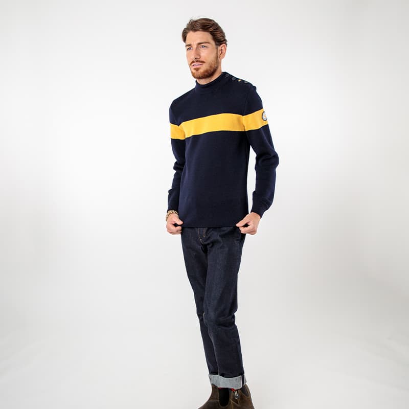Pull rayé GUY COTTEN X ROYAL MER S Marine/Jaune