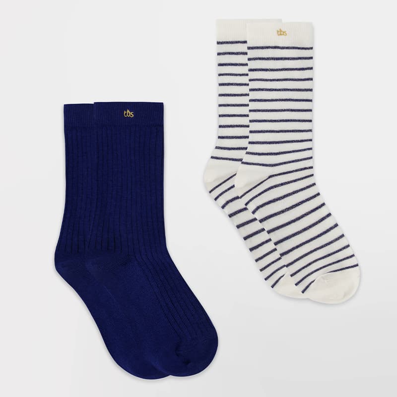 Lot de 2 paires de Chaussettes Lurex TBS Setluxy 35/38 L77 *Raye + Baltique