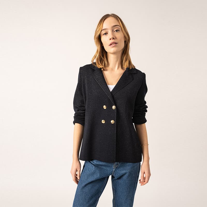 Veste SAINT JAMES Charente II Lurex 40 Navy/Champagne