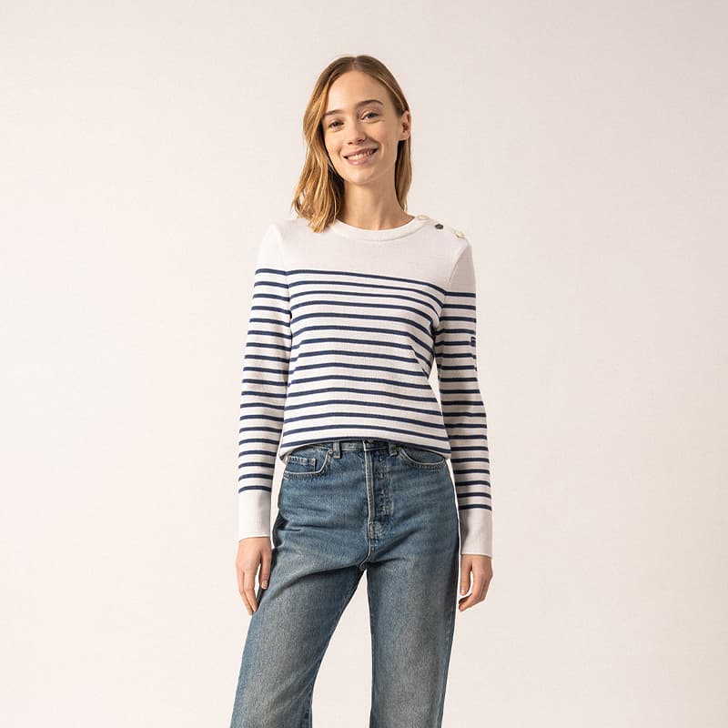 Pull SAINT JAMES Brégançon R Pop 36 Blan/Jean/Doly