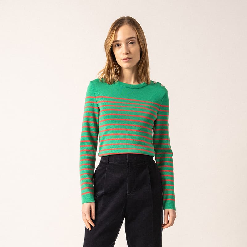 Pull marin rayé SAINT JAMES Marée II couleur 48 Ciel Ch/Blanc