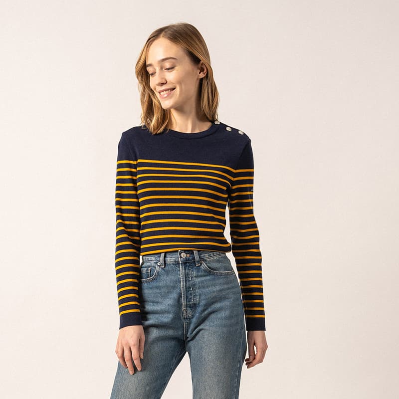 Pull marin rayé SAINT JAMES Marée II couleur 38 Insigne/Ambre