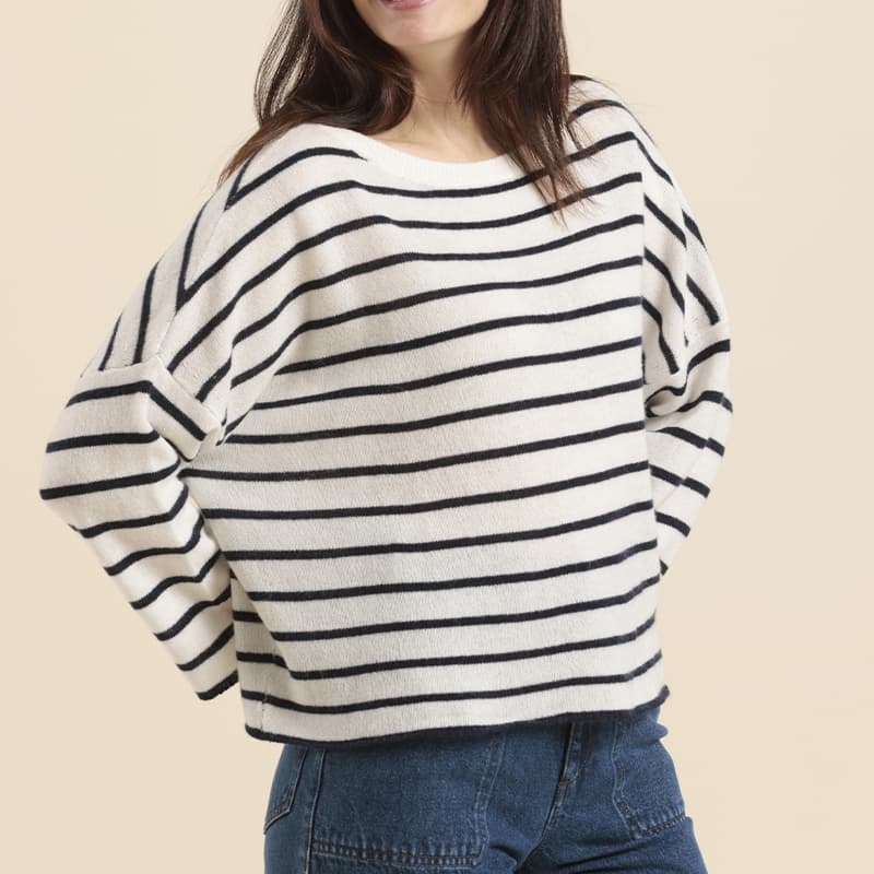 Pull oversize MAT DE MISAINE Taki L 1521 Raye Calcaire/Marine
