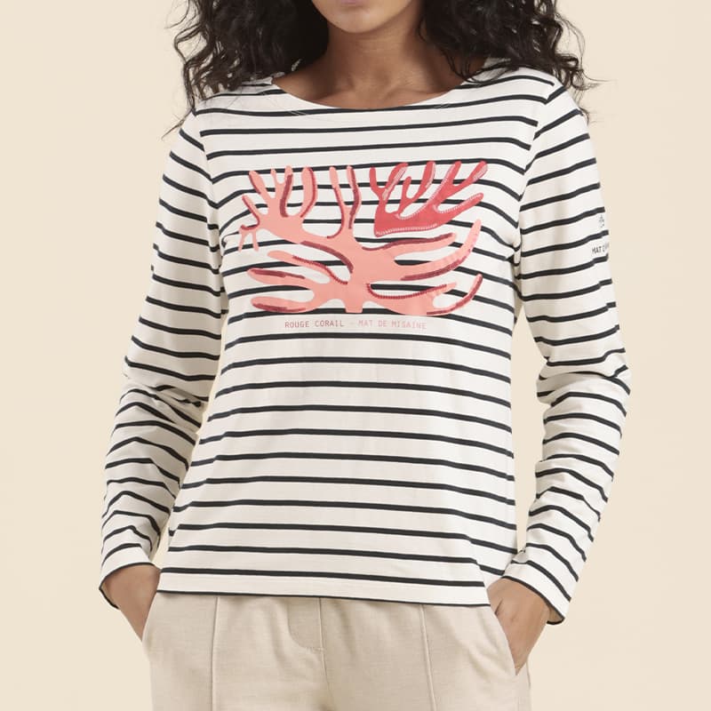 Marinière MAT DE MISAINE Ventest Corail 38 R1121 Raye Ecru/Marine