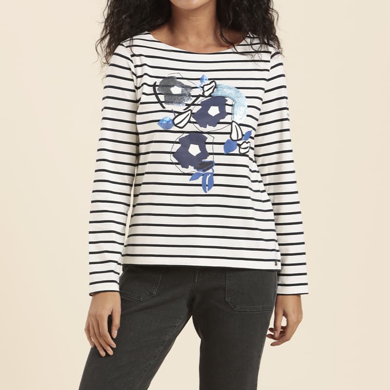 Marinière MAT DE MISAINE Ventest Fleurs 40 R1121 Raye Ecru/Marine