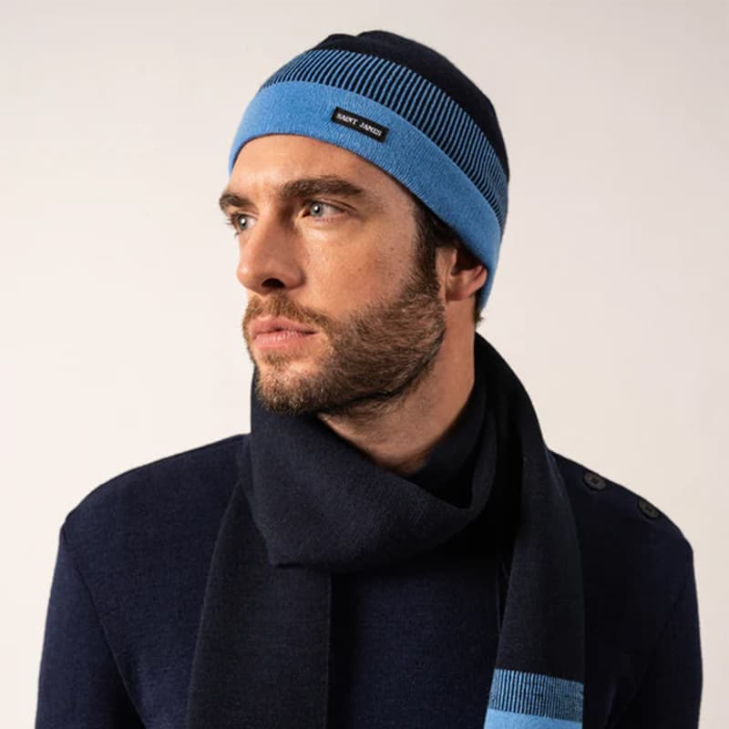 Bonnet bicolore SAINT JAMES Bretagne TU Marine/Oxygene
