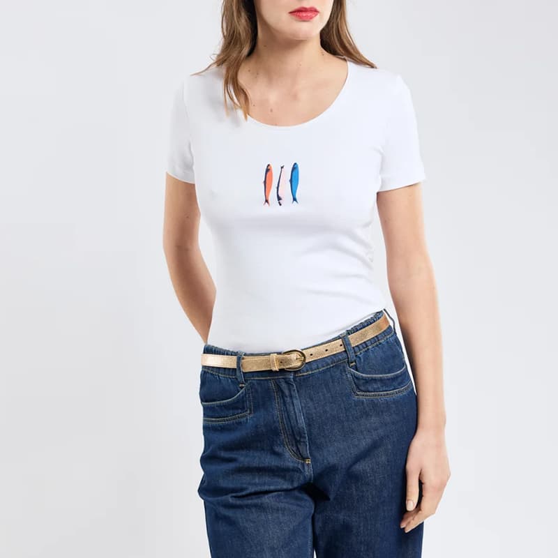 T-Shirt sérigraphié ARMOR-LUX Sardines 78888 0 QRI Blanc Séri.Sardines