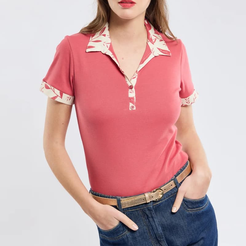 Polo col fleuri ARMOR-LUX 76323 2 QMJ Garnet Imp. Calyptus
