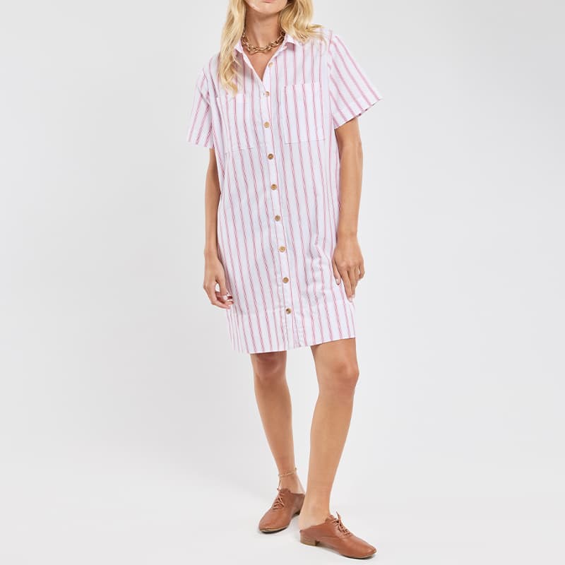 Robe chemise rayée ARMOR-LUX Héritage 73534 46 QLX Rayure Ecru/Pink/Garnet