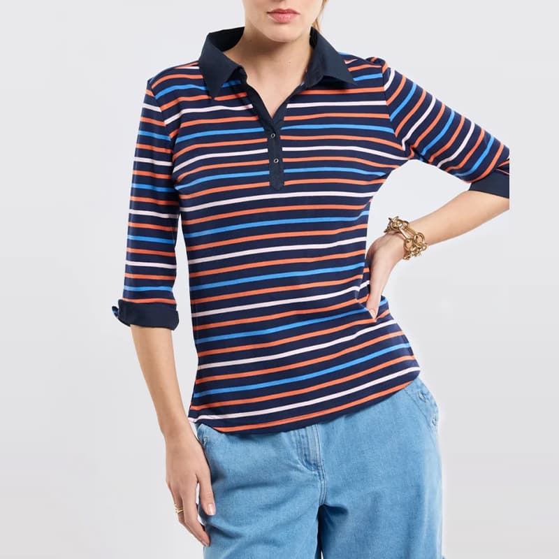 Polo rayé ARMOR-LUX 4 couleurs 06398 3 QLF Seal/Tigerlily/BlueSaphir/