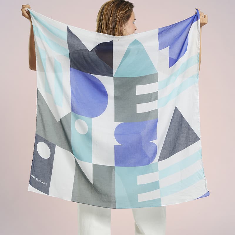 Carré coton MAT DE MISAINE Géo TU I26A Imp.Indigo A