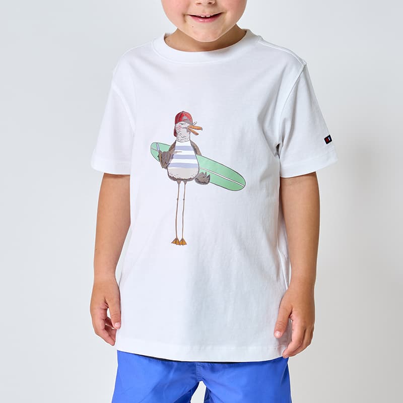 T-shirt BATELA Mouette Surfeuse N1921 12 Ans BL Blanc