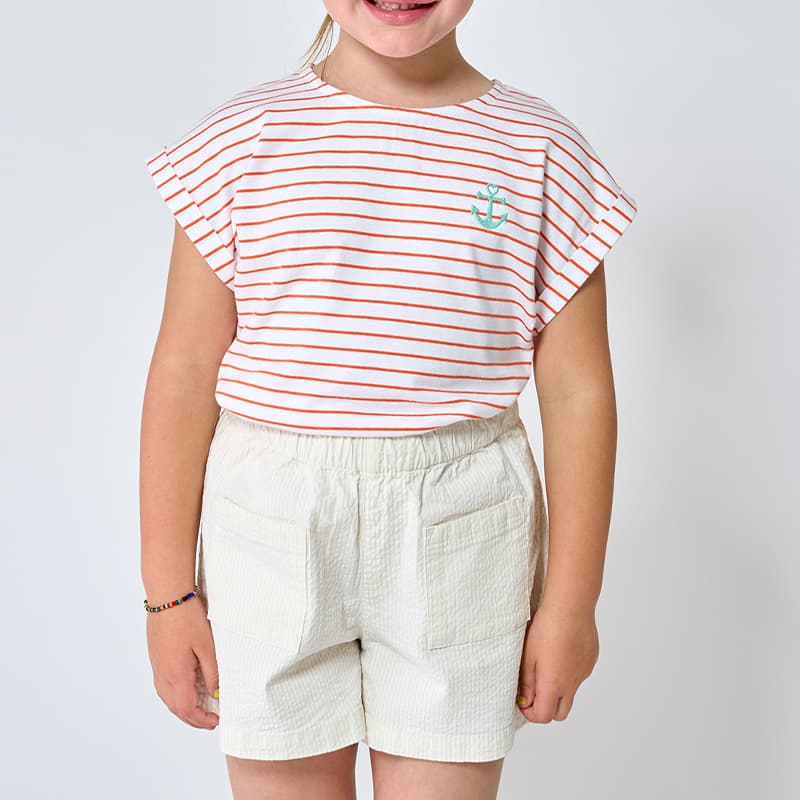 T-shirt Rayé BATELA N1925 8 Ans B/VG White Vermillon Orange