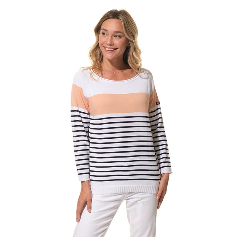 Pull HUBLOT Orchidee S Blanc/Marine/Peche