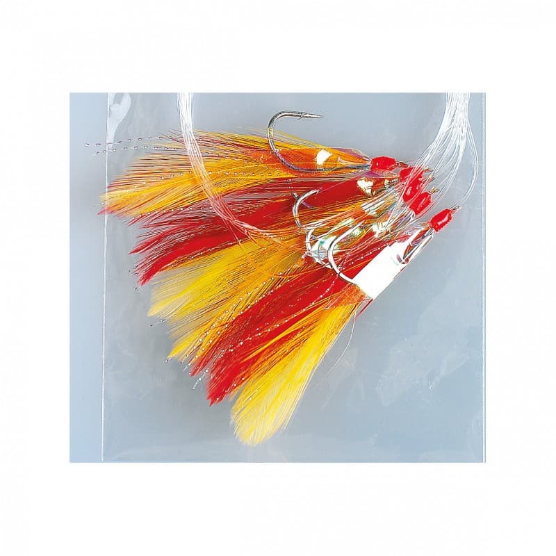 Bas De Ligne Plumaq FLASHMER - 5 Hameçons N° 1 / 0 Plumes couleur