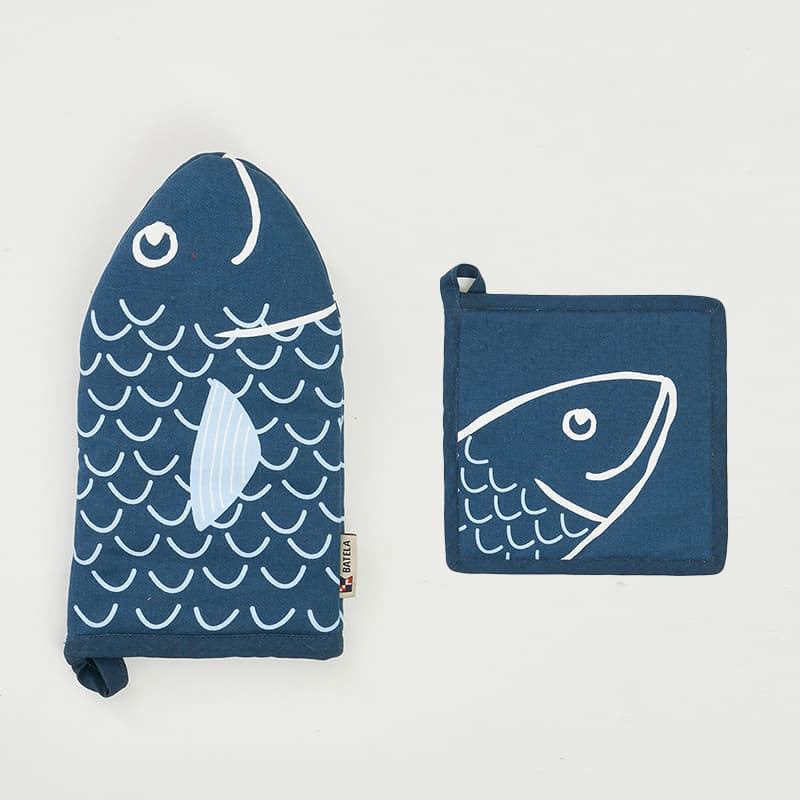 Set Manique et Gant de cuisine "Poisson" BATELA DECO