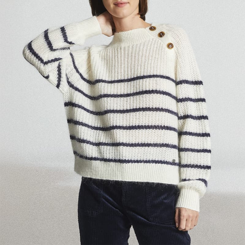 Pull MAT DE MISAINE Teck 545R1 L 1521 Calcaire/Marine
