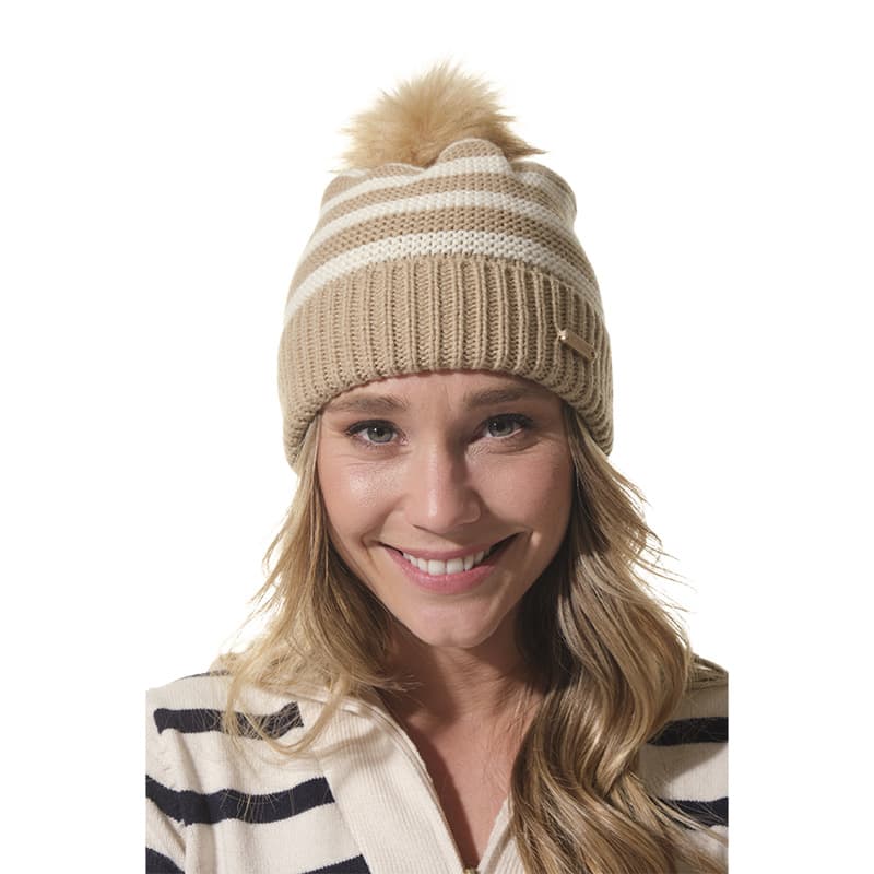 Bonnet rayé avec pompon HUBLOT Diaz TU Ecume/Ecru