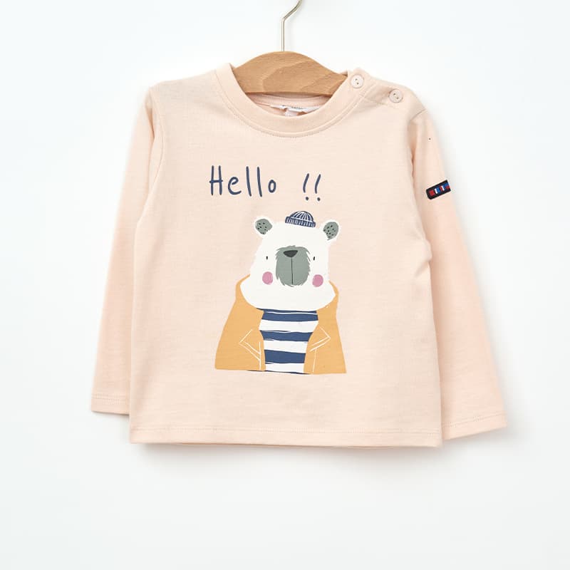 T-shirt BATELA "Ours Hello" B2412 24 Mois PW Pale Dogwood