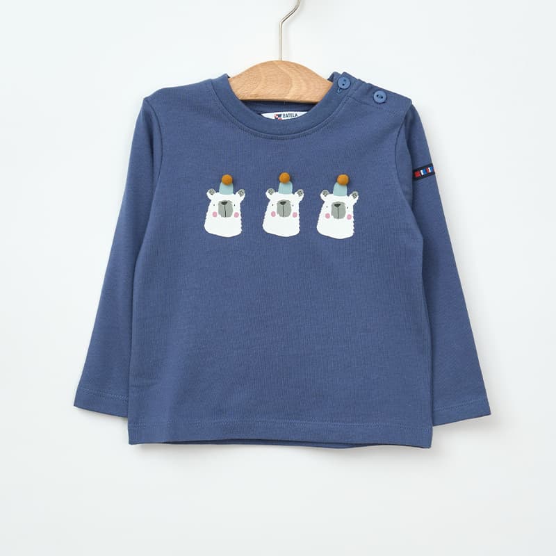 T-shirt BATELA "3 Ours " B2439 36 Mois VT Vintage Indigo