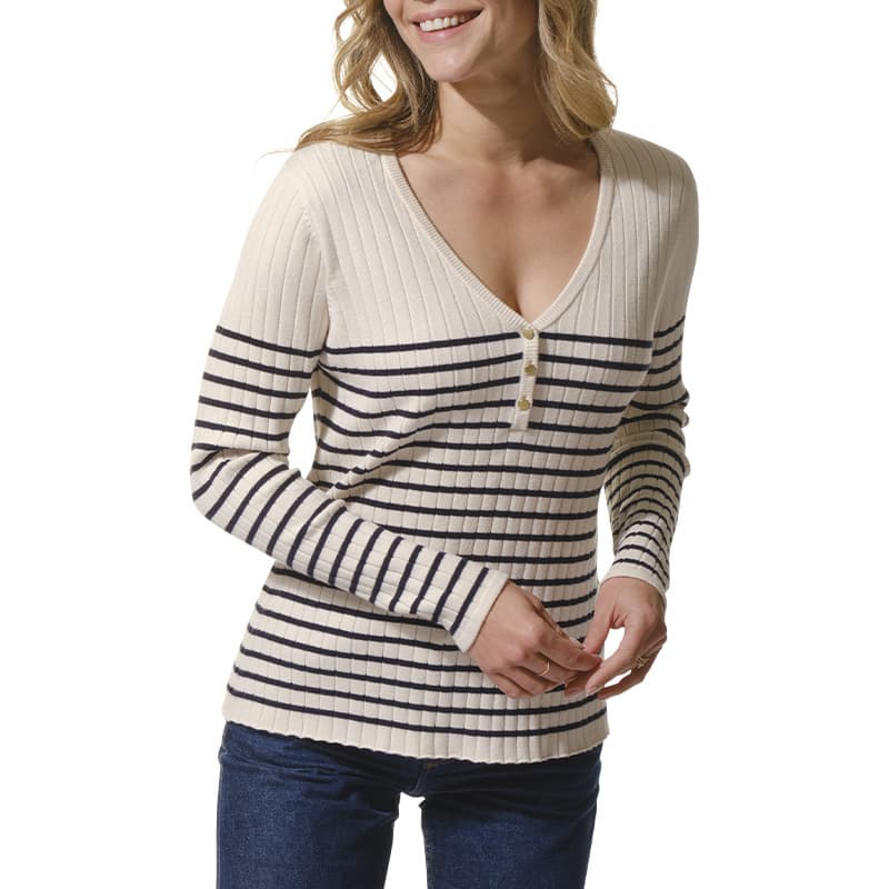 Pull léger HUBLOT Flavie XL Ecru Clair/Marine