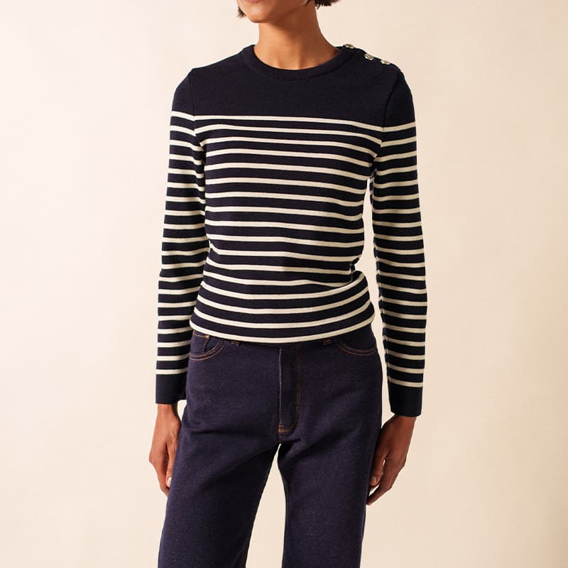 Pull marin rayé SAINT JAMES Marée II 36 Navy/Ecru